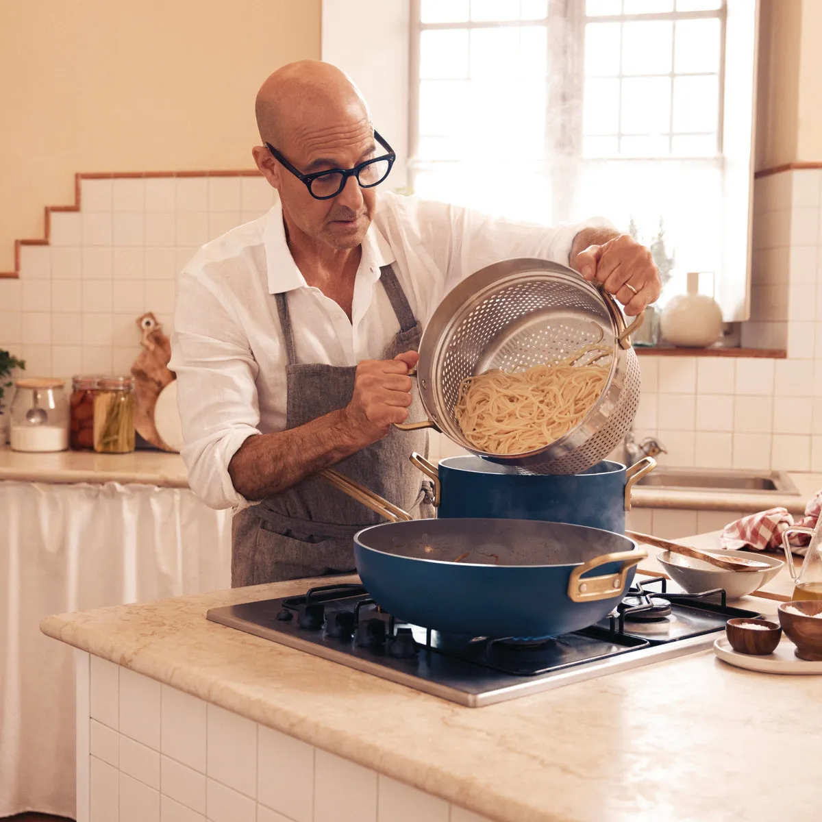 Stanley Tucci™ Ceramic Nonstick 4-Piece Chef Set with The Tucci Cookbook | Marino Blue