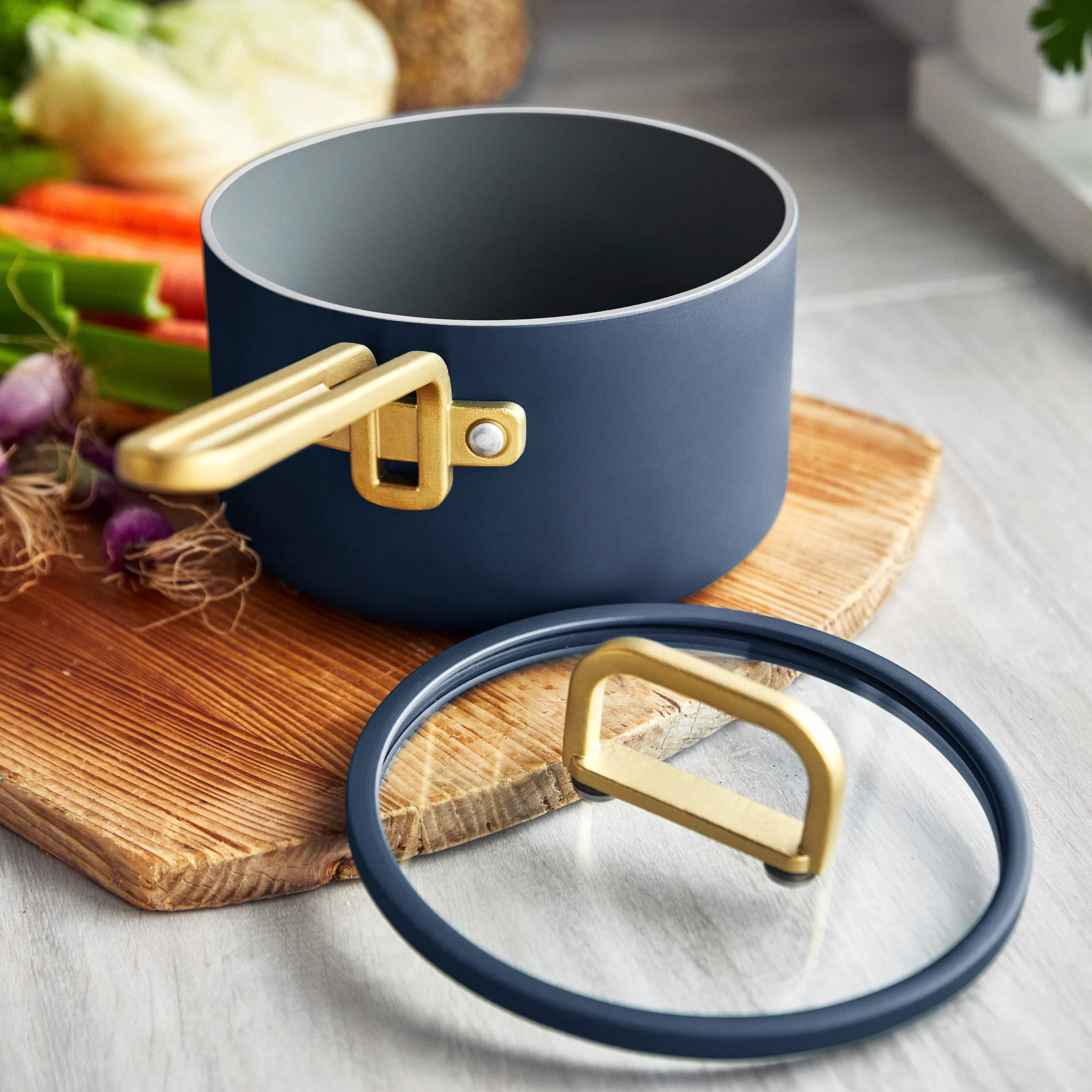 Stanley Tucci™ Ceramic Nonstick 4-Piece Chef Set with The Tucci Cookbook | Marino Blue